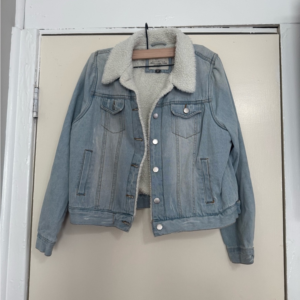 Women's Light Blue Jean Jacket with Sherpa Lining